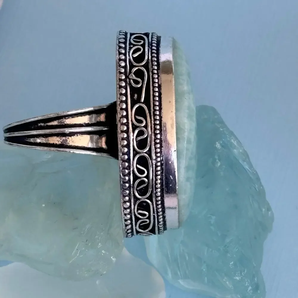 925 Silver Amazonite Oval Ring Size 7.5